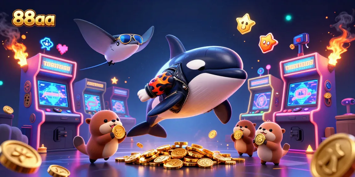Experience the excitement of 88aa with animated characters and glowing game elements in this vibrant casino scene.