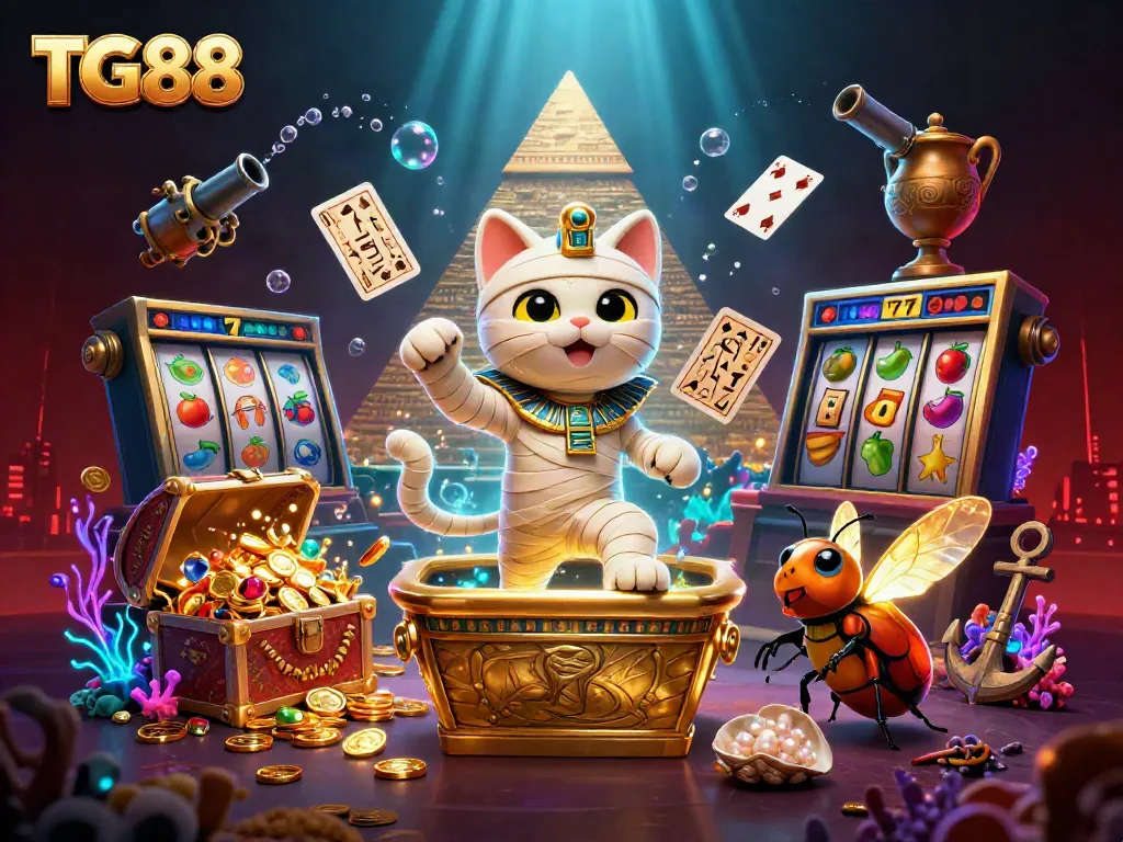 Experience immersive gameplay at TG88 with our vibrant 3D illustration, showcasing a casino adventure.