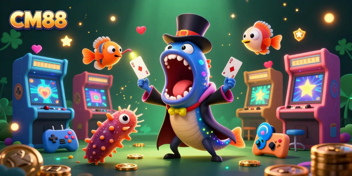 Experience CM88's vibrant gambling scene with bioluminescent characters performing casino magic tricks