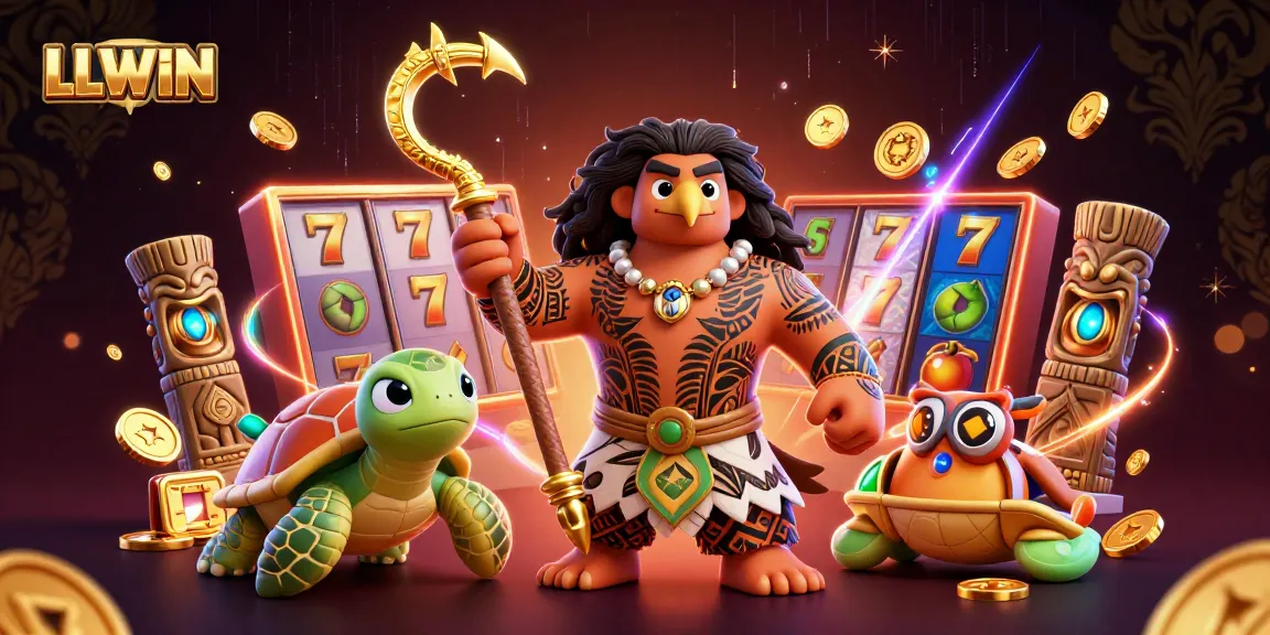 Spin the reels and win with LLWIN, featuring a vibrant 3D illustration of gambling excitement.