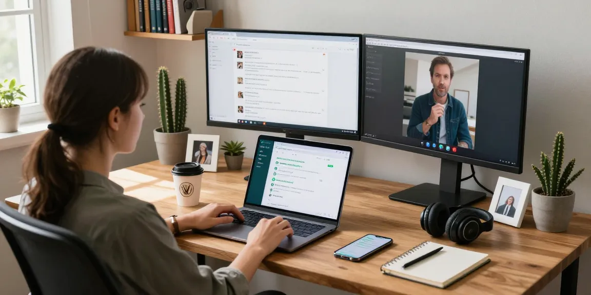 User engaging with WhatsApp電腦版 on a laptop in a modern home office