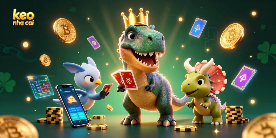 Engage with exciting keo nha cai bets featuring a T-Rex, pterodactyl, and triceratops in a lively casino