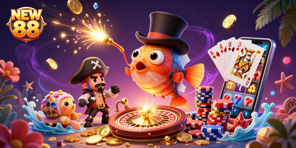 Attract golden coins at NEW 88 with a deep-sea anglerfish and treasure-themed characters.