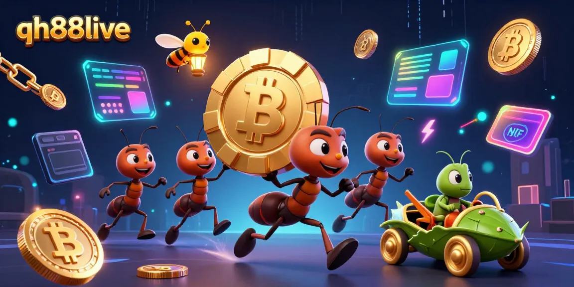 Experience the exciting world of qh88live with ants on a heist featuring vibrant casino elements and cryptocurrency highlights.