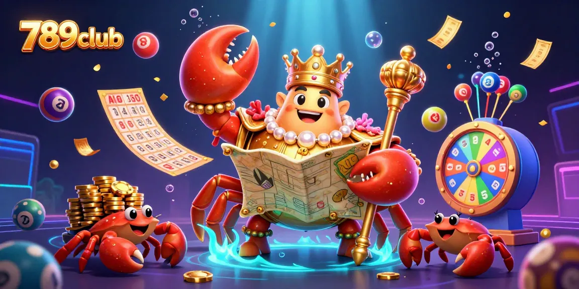 Experience the excitement of 789club with vibrant lottery elements and a golden crab emperor.