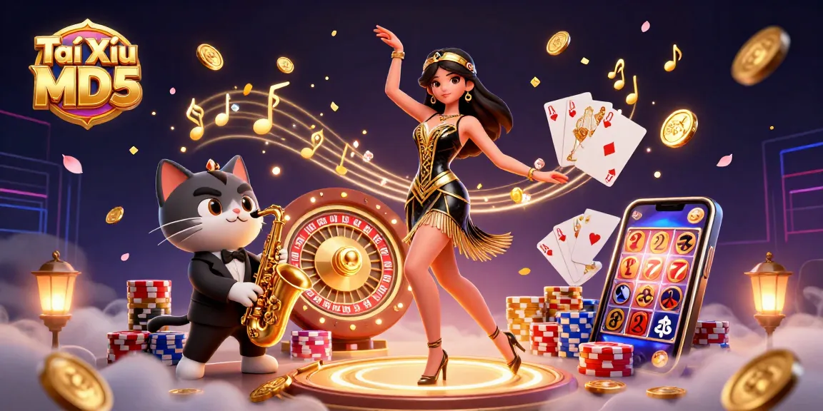 Tài Xỉu MD5 captivating illustration showcasing exciting casino elements and vibrant characters in a dynamic gaming scene.