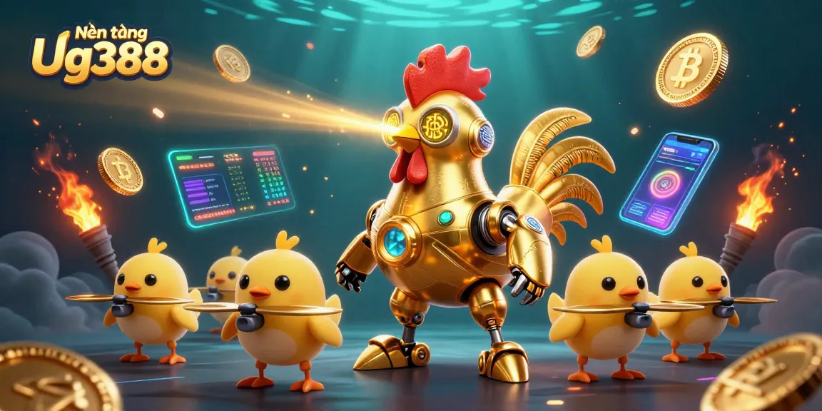 Experience the excitement of Nền tảng Ug388 with a dynamic casino-themed illustration featuring 3D characters.