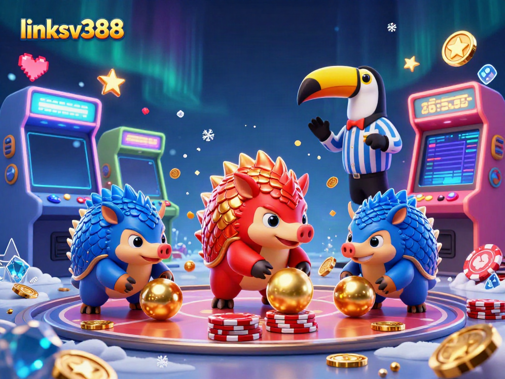 Compete in thrilling online gaming with link sv388 featuring animated pangolins amid vibrant casino elements.