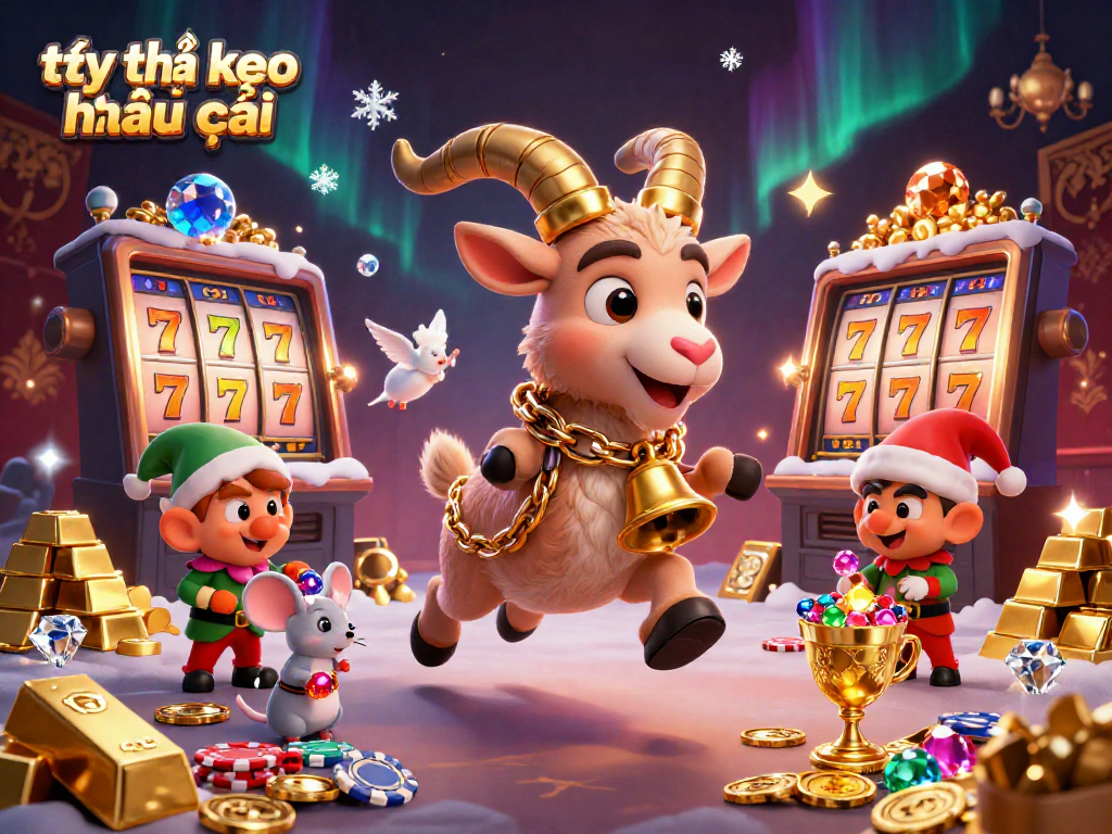 Experience thrilling action at the holiday-horror casino with tỷ lệ kèo nhà cái as festive characters engage in a wild scene.