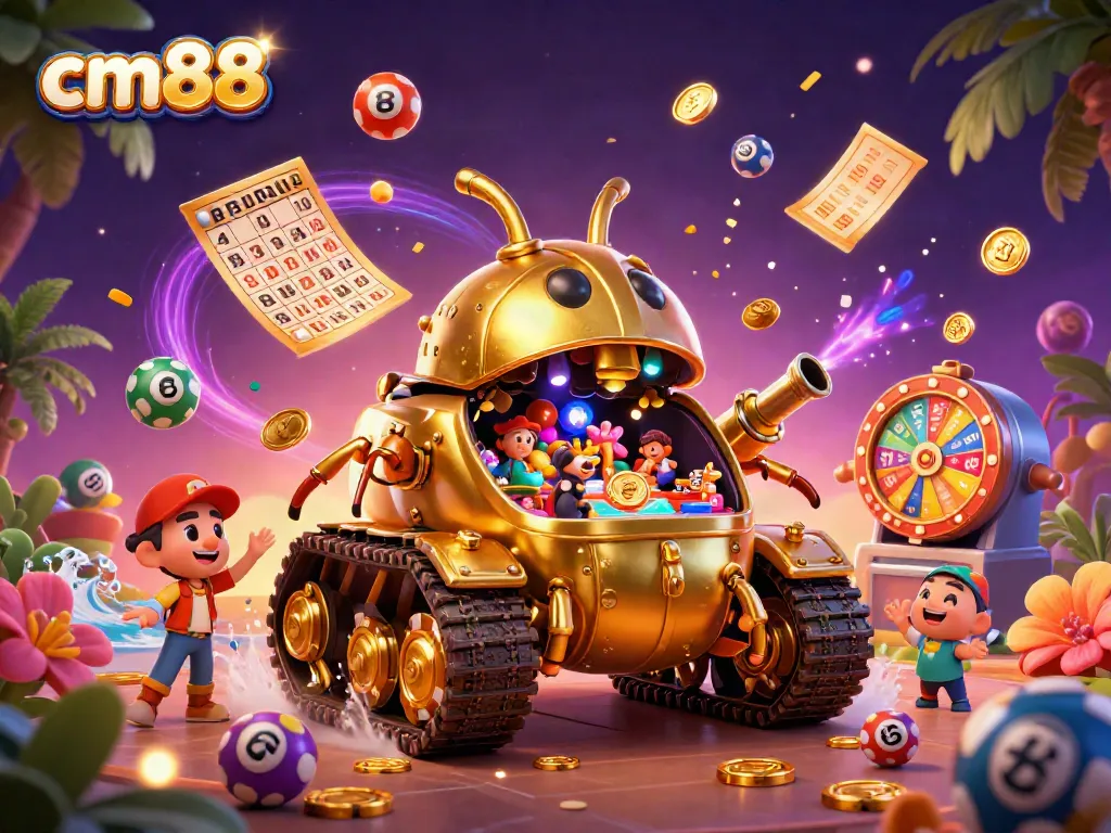 Experience the excitement of cm88 with a colorful casino-inspired 3D cartoon scene full of dynamic gaming elements.