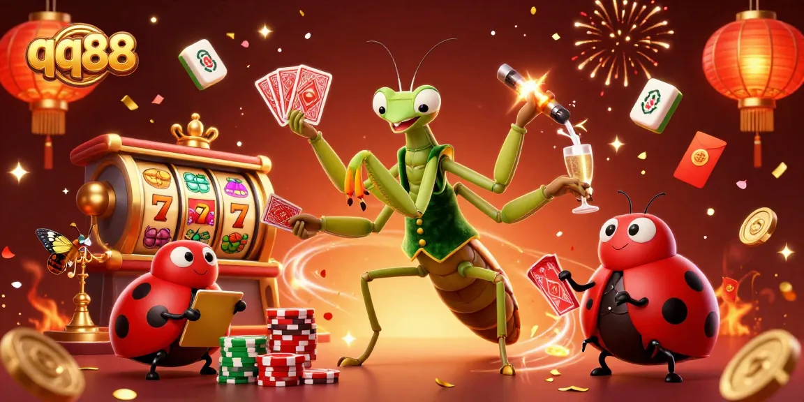 Join the action at qq88 as the praying mantis card sharp and ladybug pit boss run a vibrant casino.