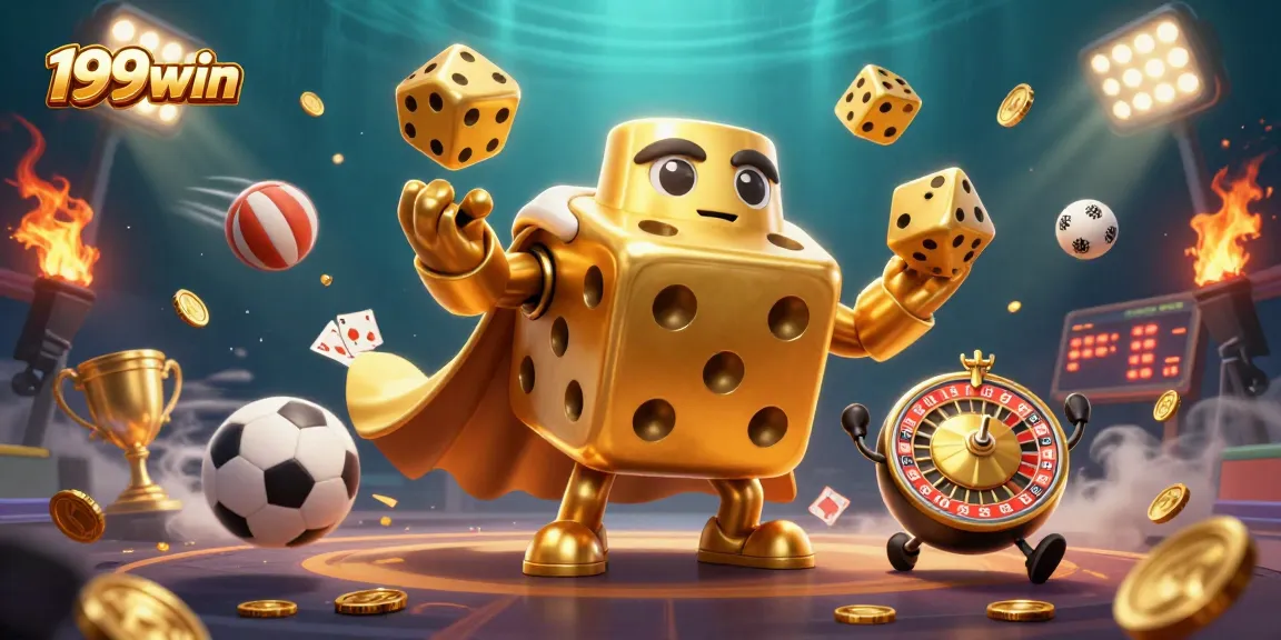 Experience winning excitement at 199win with golden dice, sports action, and vibrant casino elements.