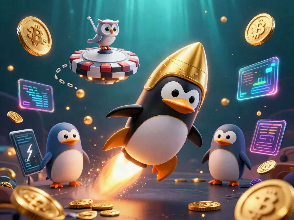 Experience the thrill of S666 with a golden penguin racing to an exciting casino.