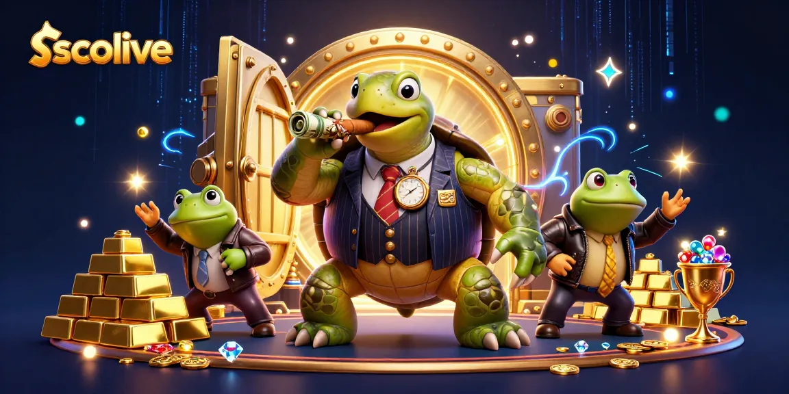 Socolive features a lively cartoon scene with a turtle mobster and bullfrog enforcers celebrating casino wins.