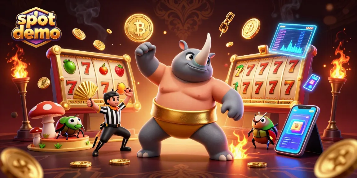 Slot demo dengan karakter unik dan simbol keberuntungan di kasino digital yang memukau.
