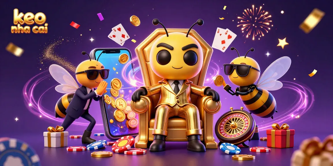 Place bets on keo nha cai with 3D cartoon characters showcasing casino games and festive elements