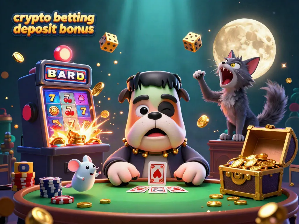 Catch the excitement of crypto betting deposit bonus in this vibrant 3D casino scene with cartoon characters.