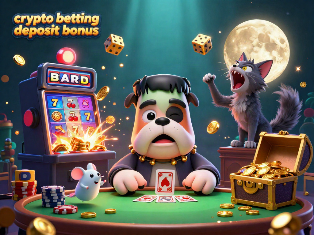 Catch the excitement of crypto betting deposit bonus in this vibrant 3D casino scene with cartoon characters.