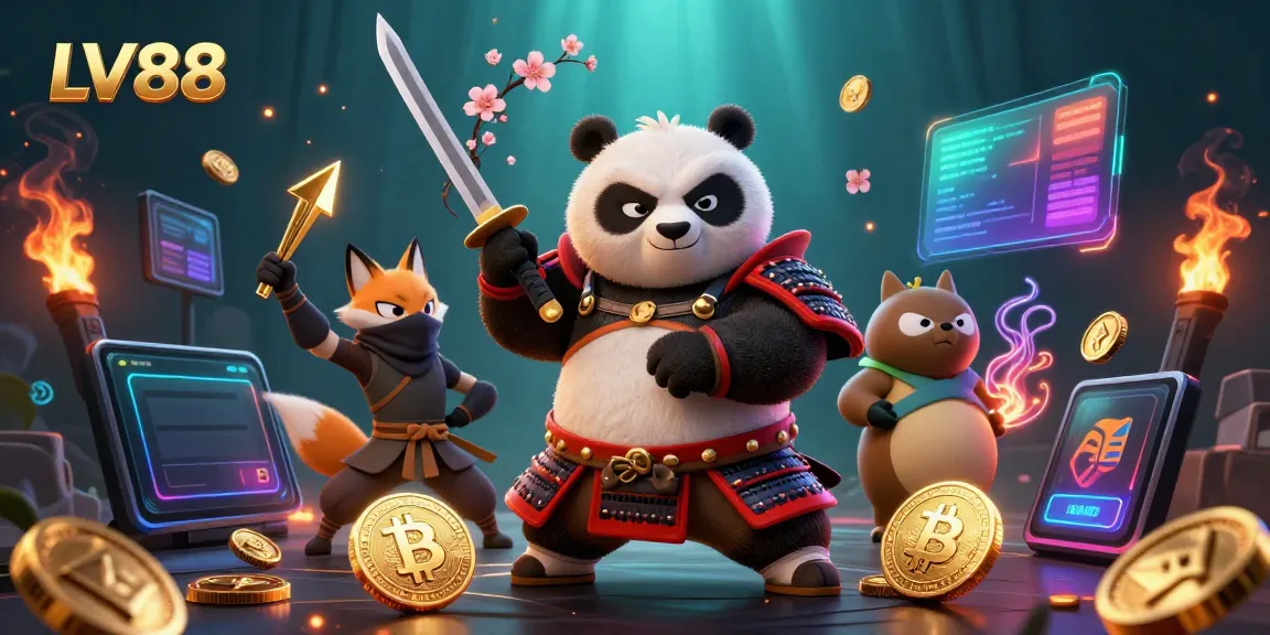 Experience the excitement of winning at LV88 with a dynamic casino-themed illustration featuring samurai and fox characters.