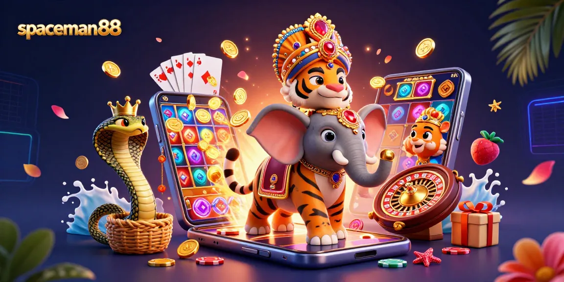 Experience the thrill of spaceman88 with vibrant casino elements in this engaging 3D illustration.