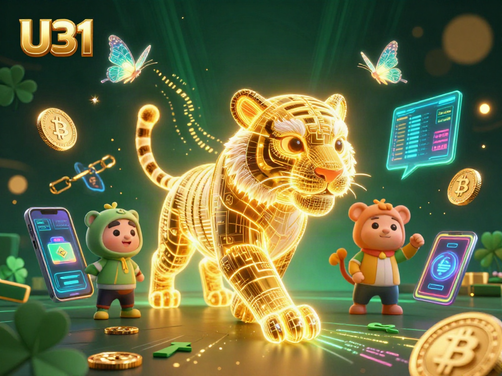 Experience the thrilling U31 digital casino landscape with vibrant neon characters and crypto elements.