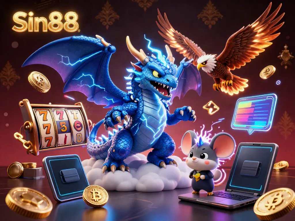 Experience thrilling wins at Sin88 with a vivid illustration showcasing dynamic casino elements.
