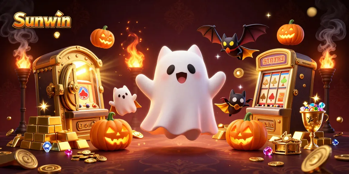 Experience exciting gaming adventures at Sunwin while encountering ghostly revelry in a vibrant casino.