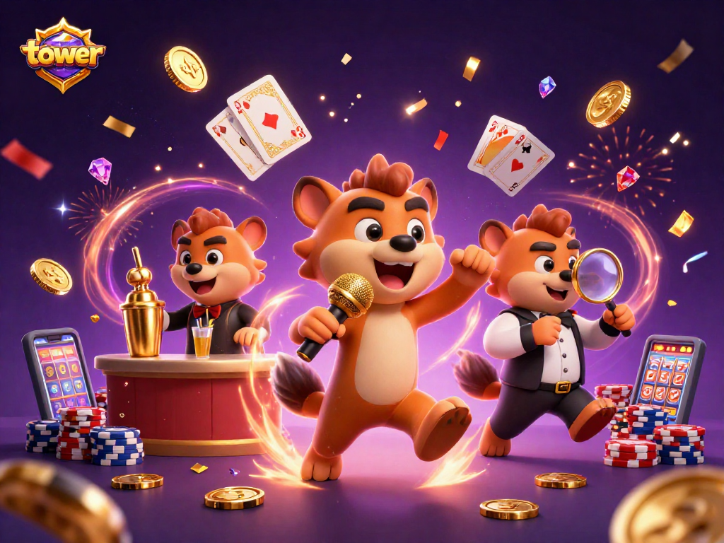 Spin the tower game with hyena characters enjoying casino vibes and winning big!