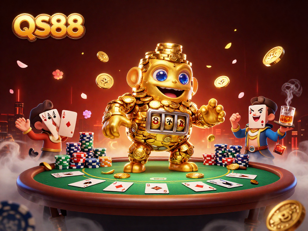 Experience the thrill of QS88 with a vibrant 3D illustration featuring immersive casino elements.