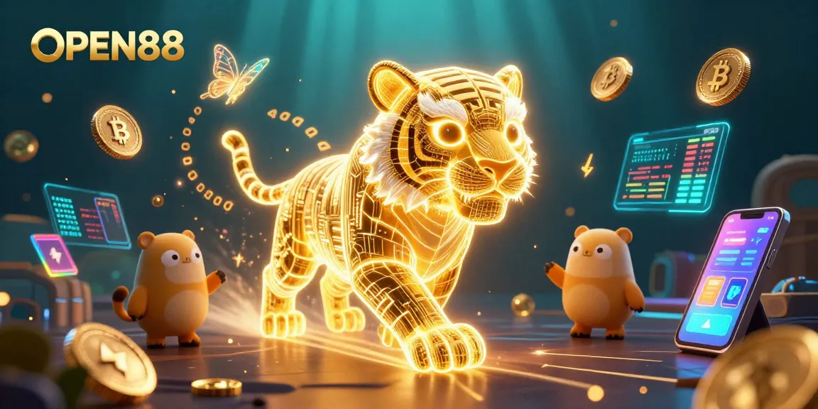 Experience thrilling gameplay at OPEN88, with a vibrant digital casino featuring energy-filled characters.