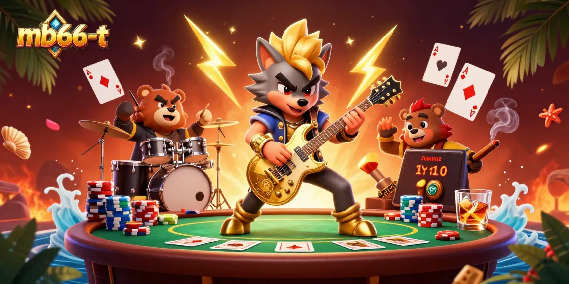 Experience the excitement of mb66-t with a vibrant 3D casino illustration featuring dynamic characters and poker elements.