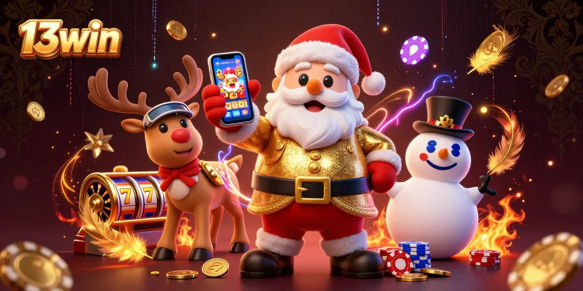 Spin and win with 13win as Santa and friends celebrate in a vibrant casino scene.