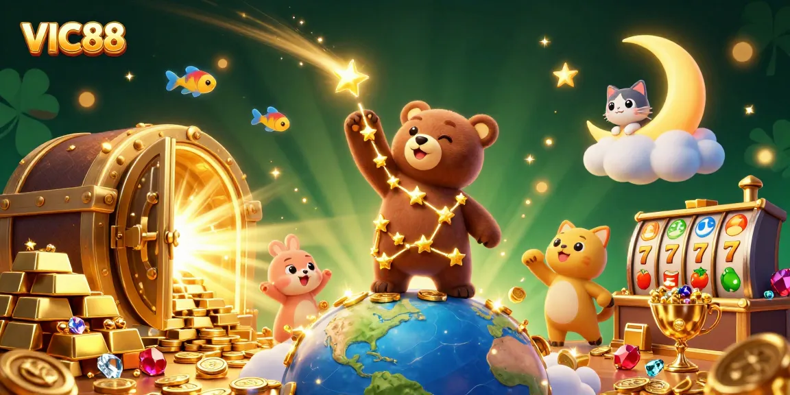 VIC88 reveals surprises with a festive 3D illustration of a constellation bear scooping coins.