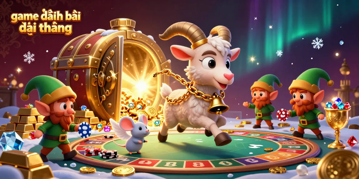 Experience the thrilling game đánh bài đổi thưởng in a vibrant casino setting with playful characters.