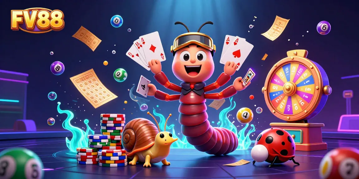 Winning at FV88 casino with colorful elements in a vibrant, dynamic 3D scene.