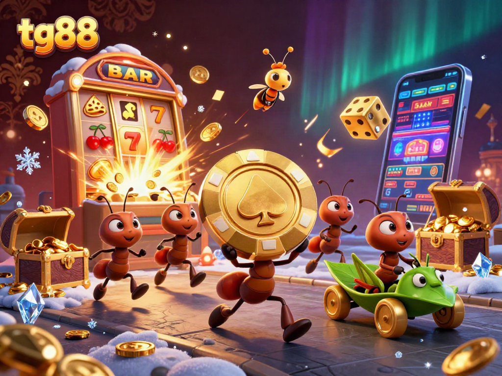 Experience thrilling jackpots with tg88 in a vibrant casino heist illustration.