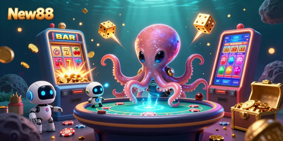 Experience New88's thrilling online casino with an octopus gaming and exciting jackpots bursting around.