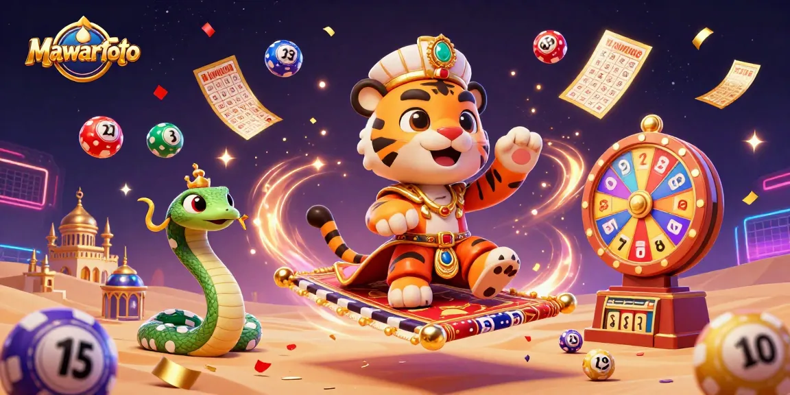 Mawartoto showcases a vibrant scene with a tiger sultan and gaming elements where players win with excitement.
