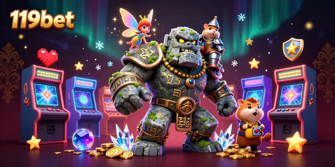 Engage with 119bet's vibrant 3D casino scene featuring characters and gaming elements.