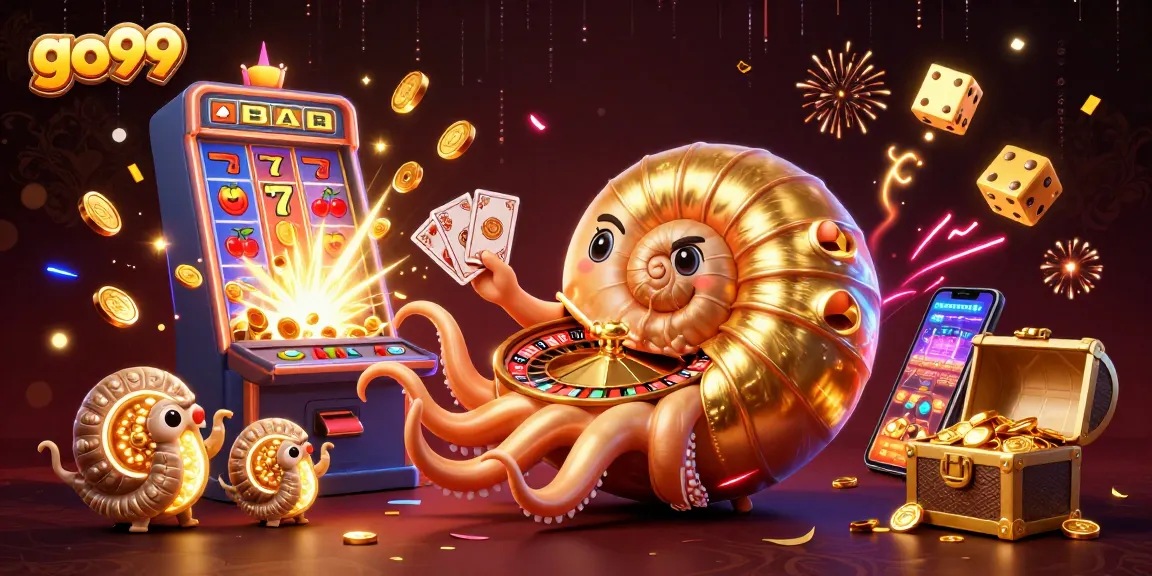Win big at go99 with a vibrant casino scene featuring a giant nautilus roulette and slot explosion.