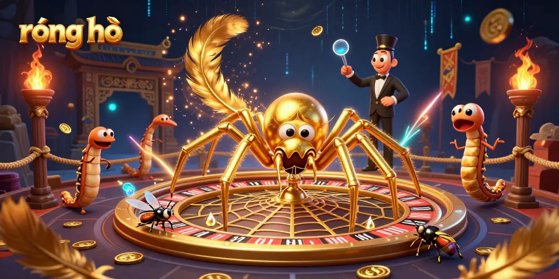 Play rồng hổ with a golden spider spinning roulette wheels in an exciting casino scene.