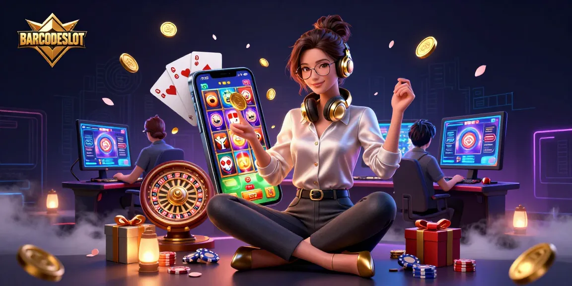 Experience BARCODESLOT with dynamic slot gaming visuals from a stylish setup.