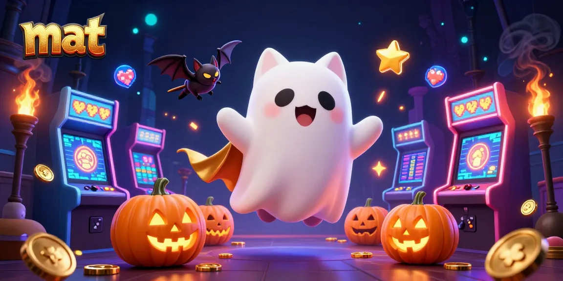 Experience vibrant gaming action at mat with a ghost cat and casino magic.