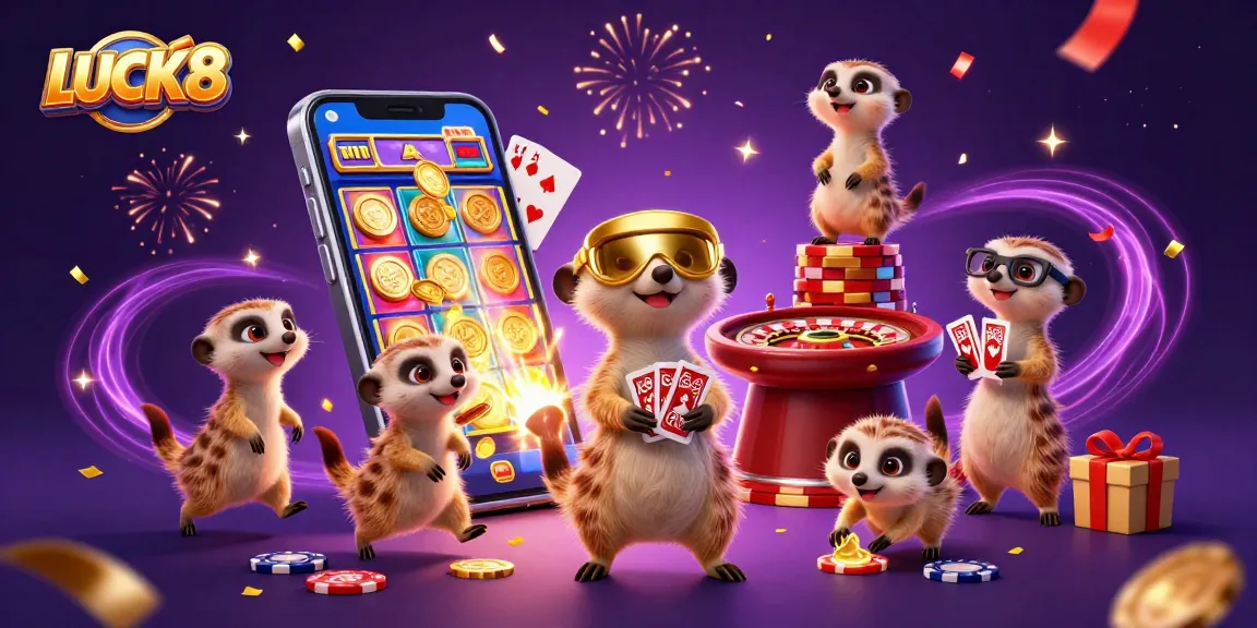 Experience thrilling gaming dynamics with LUCK8's captivating meerkat casino scene.