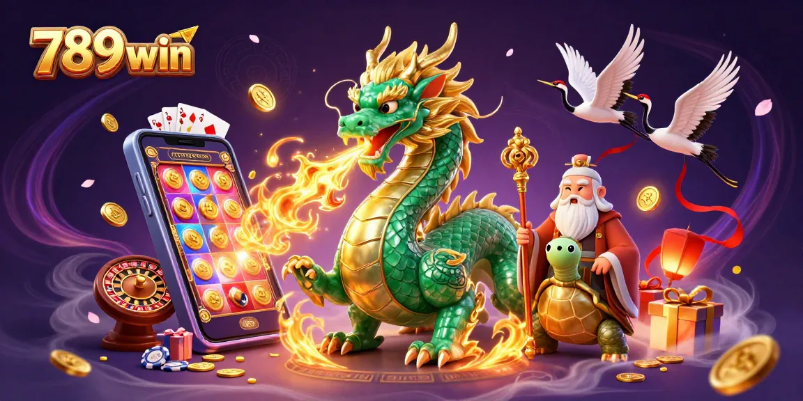 Win big at 789win with an engaging 3D casino scene featuring a jade dragon and dynamic game action.
