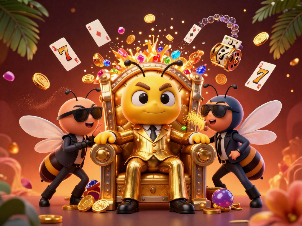 Engage with 789f's thrilling world as the cartoon mob boss oversees a jackpot explosion in this vibrant casino scene.