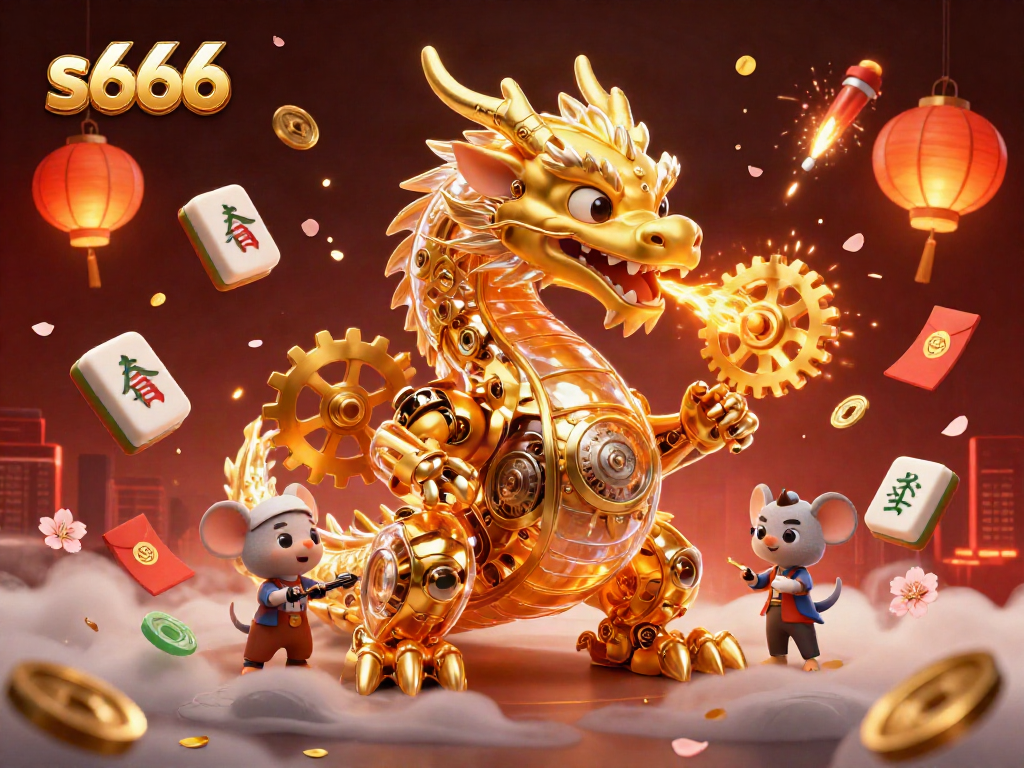 Engage with s666: Explore the thrilling casino world featuring a golden dragon and vibrant game elements.