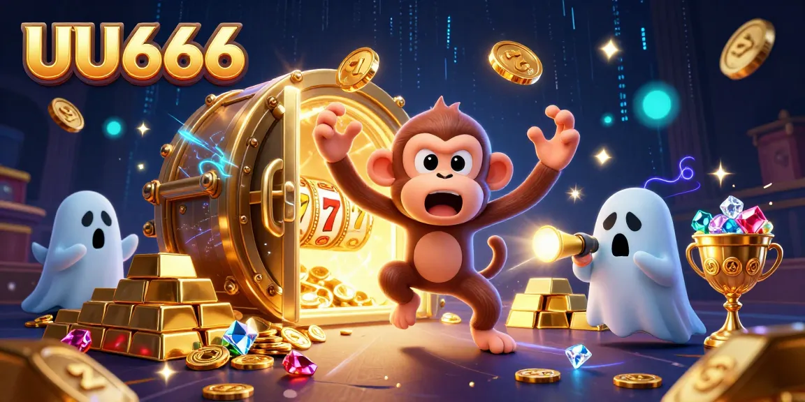 Engage in slots excitement with UU666 as the poltergeist monkey juggles gold coins in a haunted casino
