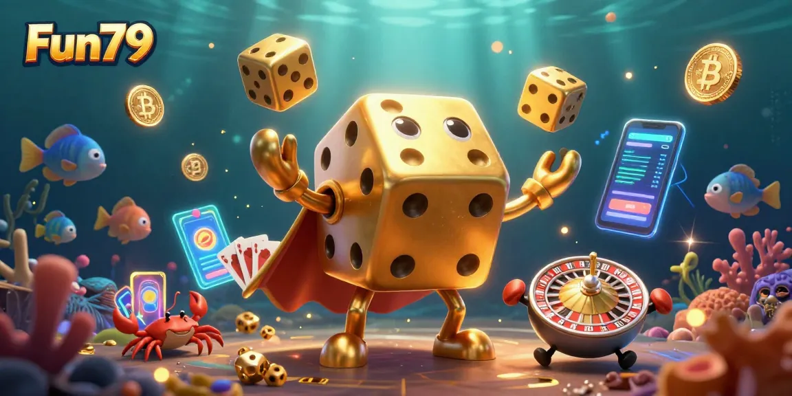 Engage in thrilling gaming with Fun79 featuring animated characters, vibrant sea life, and colorful casino elements.
