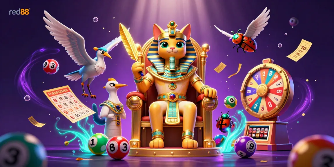Experience the excitement of red88 with vibrant lottery balls and dynamic casino elements.